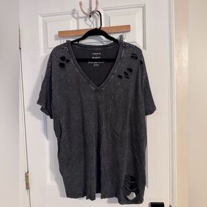 Torrid Black Distressed V-Neck Short Sleeve Tee